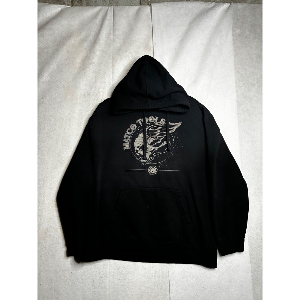 Matco Tools Mens Black Graphic Hoodie Skull Wing Logo Fleece Sweatshirt Large